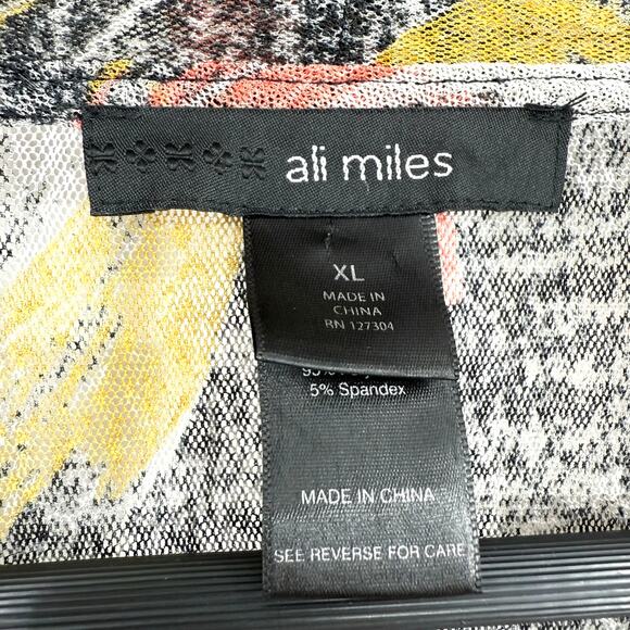 Ali Miles Sz XL Open Front Wearable Art Abstract Blouse Shirt Top Artsy Sheer - Picture 2 of 9